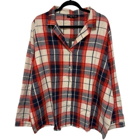 NWT WOMEN’S PLUS SIZE PRETTYLITTLETHING NAVY CHECKED LONG SLEEVE FLANNEL PJ 3XL - Picture 1 of 9